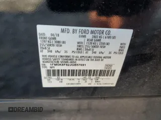 2018 Ford Explorer Limited with VIN 1FM5K8F82JGB57691, listed as a Copart auction lot 59393015 with 122,454 mi miles and Salvage title. Bid and sale history available at DreamBid. Image 13.