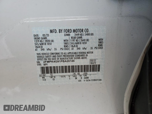 2023 Ford Edge SE с VIN 2FMPK4G91PBA26146, выставлен на аукционе Copart как лот 41696545 с пробегом Не указан миль и На запчасти • Non repairable. История ставок и продаж доступна на DreamBid. Изображение 13.