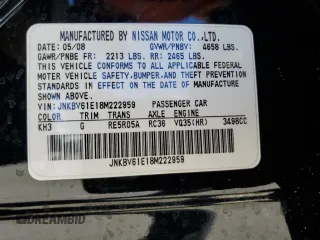 2008 Infiniti G35 Journey with VIN JNKBV61E18M222959, listed as a Copart auction lot 73049214 with 182,244 mi miles and Salvage Title. Bid and sale history available at DreamBid. Image 15.