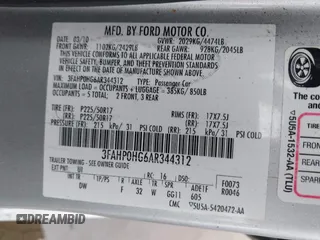 2010 Ford Fusion SE with VIN 3FAHP0HG6AR344312, listed as a IAAI auction lot 41701402 with 136,539 mi miles. Bid and sale history available at carsss.com. Image 9.