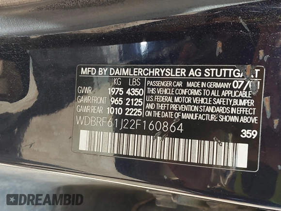 2002 Mercedes-Benz C 230/260/280/320 with VIN WDBRF61J22F160864, listed as a IAAI auction lot 42626253 with 197,552 mi miles and . Bid and sale history available at DreamBid. Image 9.