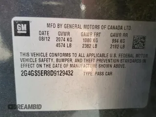 2013 Buick Regal Premium 1 with VIN 2G4GS5ER8D9129432, listed as a Copart auction lot 77907504 with 171,532 mi miles and Clean title. Bid and sale history available at DreamBid. Image 12.