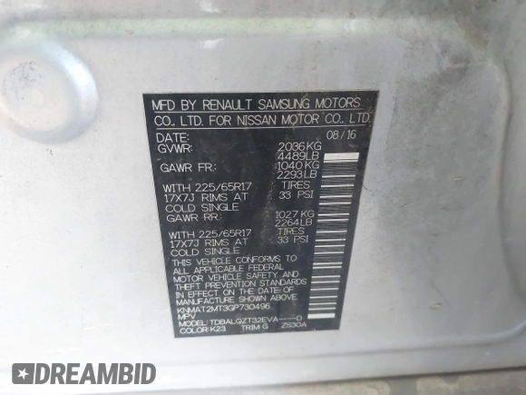 2016 Nissan Rogue S with VIN KNMAT2MT3GP730496, listed as a IAAI auction lot 42035050 with 135,333 mi miles and . Bid and sale history available at DreamBid. Image 9.