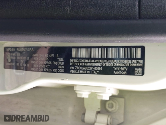 2018 Jeep Renegade Latitude with VIN ZACCJABB2JPH42684, listed as a IAAI auction lot 42130246 with Not Provided miles and . Bid and sale history available at carsss.com. Image 9.