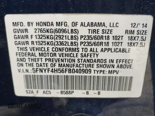 2015 Honda Pilot EX-L with VIN 5FNYF4H56FB040909, listed as a IAAI auction lot 42028609 with 267,375 mi miles and . Bid and sale history available at carsss.com. Image 9.