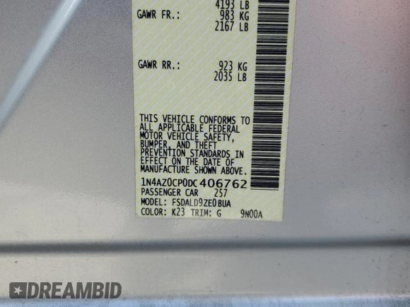 2013 Nissan LEAF SV with VIN 1N4AZ0CP0DC406762, listed as a Copart auction lot 46703895 with 105,689 mi miles and Salvage Title. Bid and sale history available at carsss.com. Image 15.