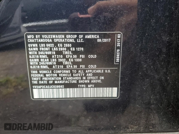 2018 Volkswagen Atlas S с VIN 1V2AP2CA2JC529562, выставлен на аукционе Copart как лот 63942695 с пробегом 122 592 миль миль и Чистый • Clean title. История ставок и продаж доступна на DreamBid. Изображение 13.