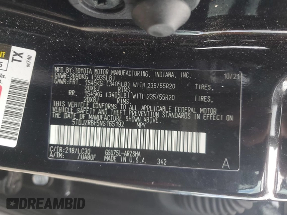 2022 Toyota Highlander XSE with VIN 5TDJZRBH5NS165192, listed as a Copart auction lot 58150465 with 47,138 mi miles and Salvage title. Bid and sale history available at DreamBid. Image 14.