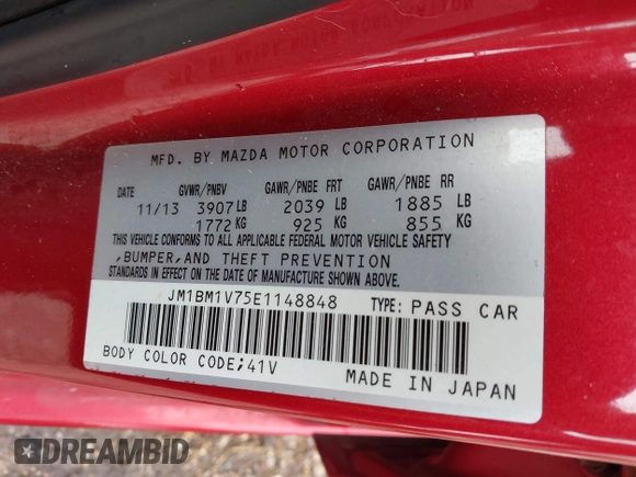 2014 Mazda 3 i Touring z VIN JM1BM1V75E1148848, wystawiony jako IAAI lot #42200934 z przebiegiem 134 176 mil mil oraz . Historia ofert i sprzedaży dostępna na DreamBid. Obrazek 9.