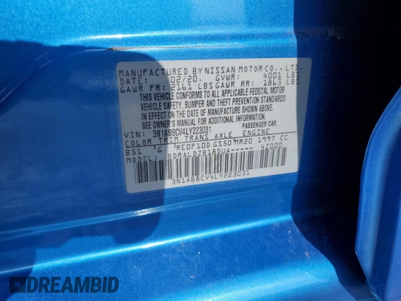 2020 Nissan Sentra SV with VIN 3N1AB8CV4LY223031, listed as a Copart auction lot 61343315 with 120,547 mi miles and Salvage title. Bid and sale history available at DreamBid. Image 12.