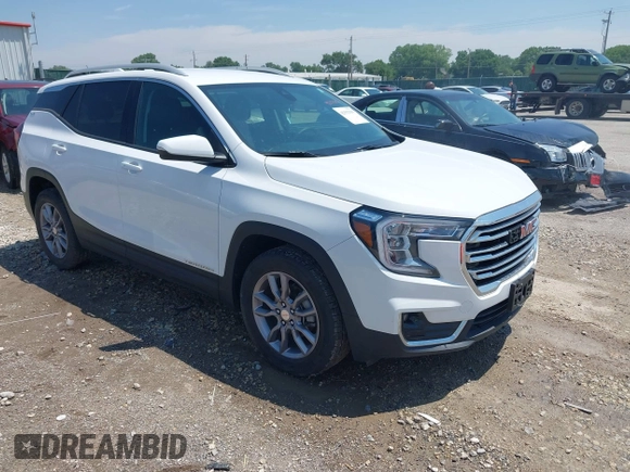 2023 GMC Terrain SLT z VIN 3GKALVEG2PL172143, wystawiony jako IAAI lot #42353393 z przebiegiem 56 609 mil mil oraz . Historia ofert i sprzedaży dostępna na DreamBid. Obrazek 1.