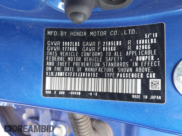 2018 Honda Civic EX-T z VIN JHMFC1F31JX018152, wystawiony jako IAAI lot #41935394 z przebiegiem 60 333 mil mil oraz . Historia ofert i sprzedaży dostępna na DreamBid. Obrazek 9.