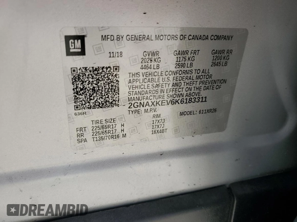 2019 Chevrolet Equinox LT with VIN 2GNAXKEV6K6183311, listed as a Copart auction lot 54105915 with 72,332 mi miles and Salvage Title. Bid and sale history available at DreamBid. Image 13.