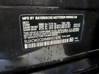 2021 BMW X7 xDrive40i with VIN 5UXCW2C0XM9H51936, listed as a Copart auction lot 45892475 with 49,554 mi miles and Salvage Title. Bid and sale history available at carsss.com. Image 15.
