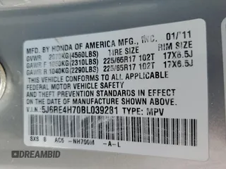 2011 Honda CR-V EX-L with VIN 5J6RE4H70BL039281, listed as a Copart auction lot 52609805 with 267,330 mi miles and Salvage Title. Bid and sale history available at carsss.com. Image 13.