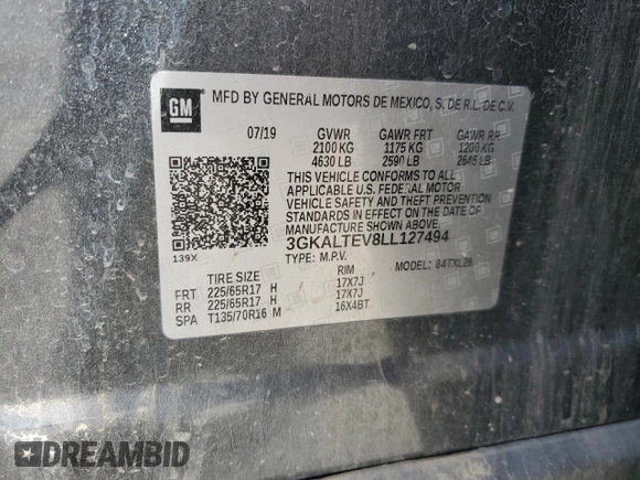 2020 GMC Terrain SLE with VIN 3GKALTEV8LL127494, listed as a Copart auction lot 50204395 with 132,740 mi miles and Salvage Title. Bid and sale history available at carsss.com. Image 15.