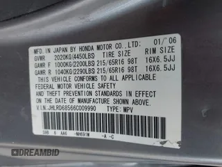 2006 Honda CR-V LX with VIN JHLRD68566C009990, listed as a IAAI auction lot 42024486 with 160,835 mi miles and . Bid and sale history available at DreamBid. Image 9.