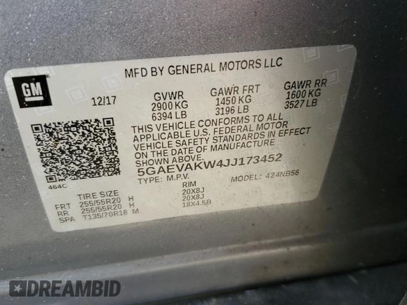 2018 Buick Enclave Essence with VIN 5GAEVAKW4JJ173452, listed as a Copart auction lot 71930334 with 121,631 mi miles and Salvage Title. Bid and sale history available at DreamBid. Image 13.
