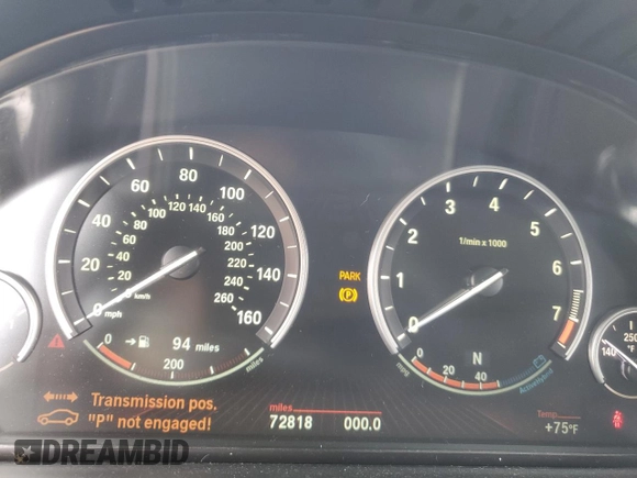 2012 BMW 7 Series with VIN WBAKX8C52CC198431, listed as a Copart auction lot 75295664 with 72,818 mi miles and Clean title. Bid and sale history available at DreamBid. Image 9.