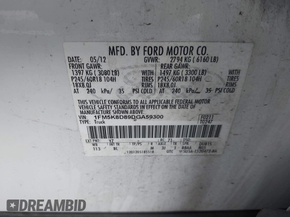 2013 Ford Explorer XLT with VIN 1FM5K8D89DGA59300, listed as a IAAI auction lot 41669118 with 129,174 mi miles and . Bid and sale history available at DreamBid. Image 9.