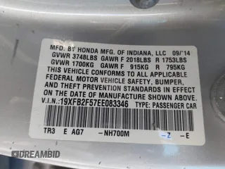 2014 Honda Civic Sedan LX with VIN 19XFB2F57EE083346, listed as a IAAI auction lot 41265072 with 164,121 mi miles. Bid and sale history available at carsss.com. Image 9.