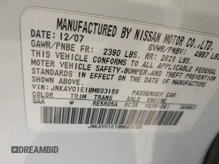 2008 Infiniti M with VIN JNKAY01E18M603159, listed as a IAAI auction lot 42015817 with 178,943 mi miles and . Bid and sale history available at DreamBid. Image 9.