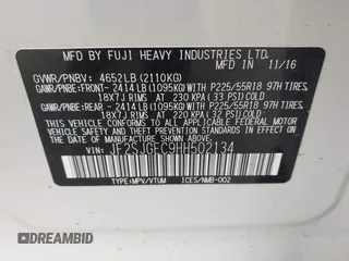 2017 Subaru Forester Premium with VIN JF2SJGEC9HH502134, listed as a IAAI auction lot 41727270 with 158,126 mi miles. Bid and sale history available at carsss.com. Image 9.