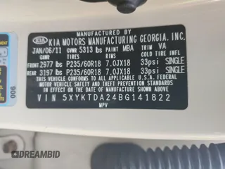 2011 Kia Sorento LX with VIN 5XYKTDA24BG141822, listed as a Copart auction lot 61693074 with 168,509 mi miles and Salvage Title. Bid and sale history available at carsss.com. Image 14.