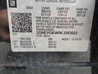 2019 Chevrolet Traverse LT Cloth z VIN 1GNEVGKW0KJ283022, wystawiony jako Copart lot #58908455 z przebiegiem 55 155 mil mil oraz Szkoda całkowita • Salvage title. Historia ofert i sprzedaży dostępna na DreamBid. Obrazek 14.