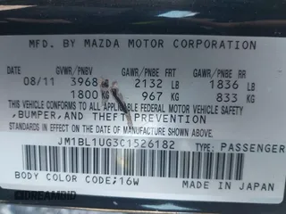 2012 Mazda 3 i Sport with VIN JM1BL1UG3C1526182, listed as a IAAI auction lot 41284428 with 153,809 mi miles and . Bid and sale history available at DreamBid. Image 9.