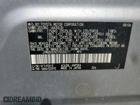 2007 Toyota RAV4 Sport with VIN JTMZD32V275034217, listed as a Copart auction lot 52199195 with 125,692 mi miles and Salvage Title. Bid and sale history available at carsss.com. Image 13.