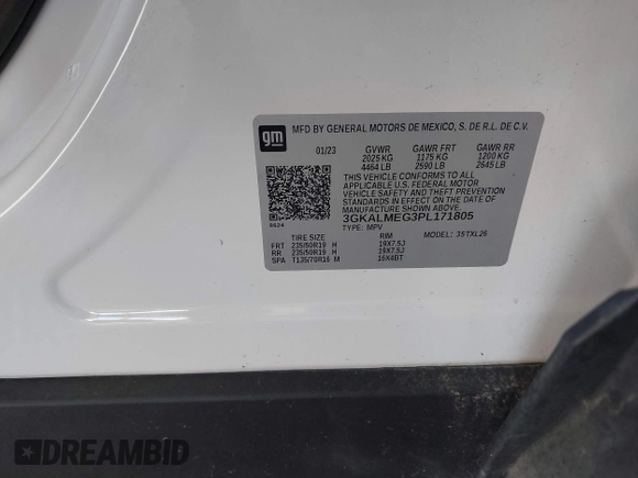 2023 GMC Terrain SLE z VIN 3GKALMEG3PL171805, wystawiony jako IAAI lot #41968405 z przebiegiem 54 968 mil mil oraz . Historia ofert i sprzedaży dostępna na DreamBid. Obrazek 9.
