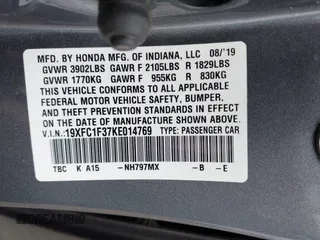 2019 Honda Civic EX с VIN 19XFC1F37KE014769, выставлен на аукционе IAAI как лот 42296893 с пробегом 48 561 миль миль и . История ставок и продаж доступна на DreamBid. Изображение 9.