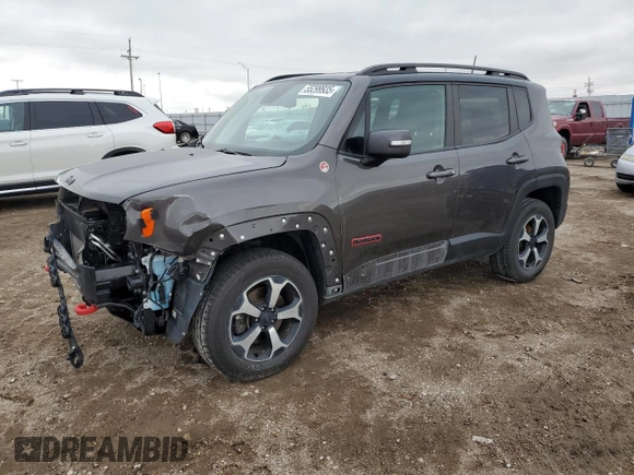 2020 Jeep Renegade Trailhawk z VIN ZACNJBC19LPL42478, wystawiony jako Copart lot #55299935 z przebiegiem 42 355 mil mil oraz Szkoda całkowita • Salvage title. Historia ofert i sprzedaży dostępna na DreamBid. Obrazek 1.