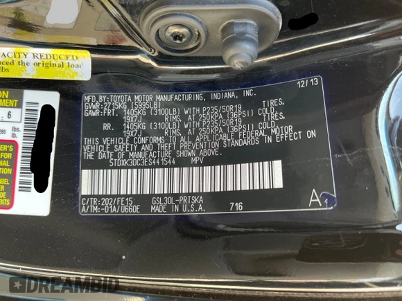 2014 Toyota Sienna SE with VIN 5TDXK3DC3ES441544, listed as a Copart auction lot 50452775 with 230,704 mi miles and Clean Title. Bid and sale history available at DreamBid. Image 10.