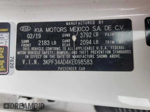 2019 Kia Forte S with VIN 3KPF34AD4KE098583, listed as a Copart auction lot 53708225 with 127,139 mi miles and Clean Title. Bid and sale history available at carsss.com. Image 12.