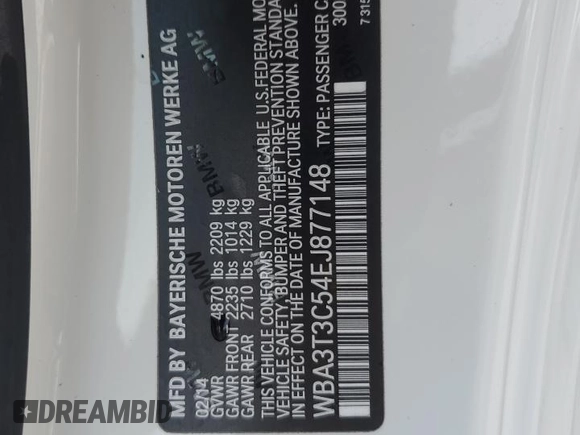 2014 BMW 4 Series 435i with VIN WBA3T3C54EJ877148, listed as a Copart auction lot 85747324 with 90,846 mi miles and Clean title. Bid and sale history available at DreamBid. Image 12.