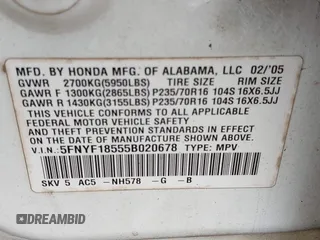 2005 Honda Pilot EX-L z VIN 5FNYF18555B020678, wystawiony jako IAAI lot #41474519 z przebiegiem 250 064 mil mil oraz . Historia ofert i sprzedaży dostępna na DreamBid. Obrazek 9.