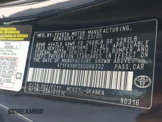 2006 Toyota Solara SE z VIN 4T1FA38P26U066332, wystawiony jako IAAI lot #42524267 z przebiegiem 95 255 mil mil oraz . Historia ofert i sprzedaży dostępna na DreamBid. Obrazek 9.