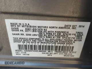 2015 Mitsubishi Outlander SE with VIN 4A4AR4AU2FE011699, listed as a Copart auction lot 60509945 with 141,192 mi miles and Salvage title. Bid and sale history available at DreamBid. Image 13.