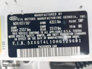 2017 Kia Optima LX 1.6T with VIN 5XXGT4L10HG129691, listed as a IAAI auction lot 41279304 with 93,087 mi miles. Bid and sale history available at carsss.com. Image 9.