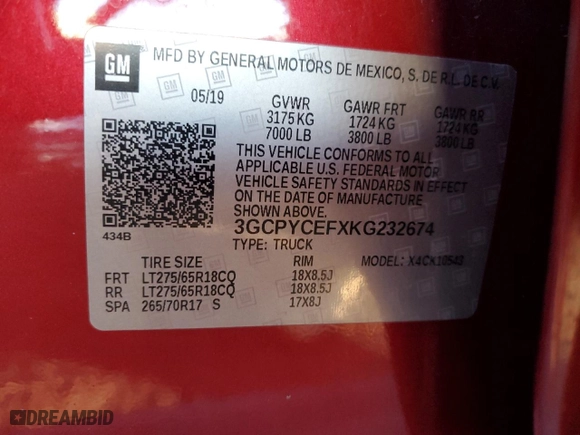 2019 Chevrolet Silverado 1500 Custom Trail Boss with VIN 3GCPYCEFXKG232674, listed as a Copart auction lot 43594595 with 83,558 mi miles and Salvage Title. Bid and sale history available at carsss.com. Image 12.