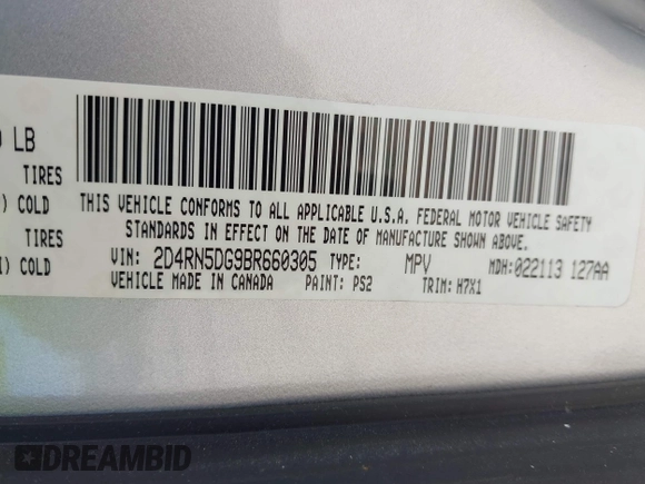 2011 Dodge Grand Caravan Crew with VIN 2D4RN5DG9BR660305, listed as a IAAI auction lot 42241401 with 176,079 mi miles and . Bid and sale history available at DreamBid. Image 9.