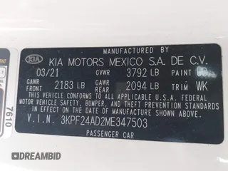 2021 Kia Forte LXS with VIN 3KPF24AD2ME347503, listed as a IAAI auction lot 41751665 with 148,070 mi miles and . Bid and sale history available at carsss.com. Image 9.