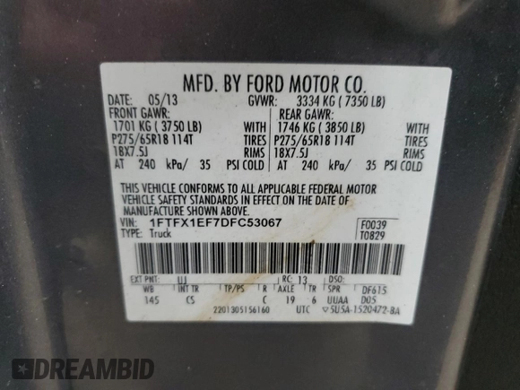 2013 Ford F-150 XL with VIN 1FTFX1EF7DFC53067, listed as a Copart auction lot 48018815 with 0 mi miles and Clean Title. Bid and sale history available at carsss.com. Image 12.