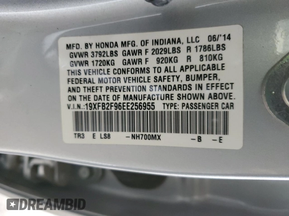 2014 Honda Civic Sedan EX-L with VIN 19XFB2F96EE256955, listed as a Copart auction lot 49251715 with 27,836 mi miles and Salvage Title. Bid and sale history available at carsss.com. Image 12.