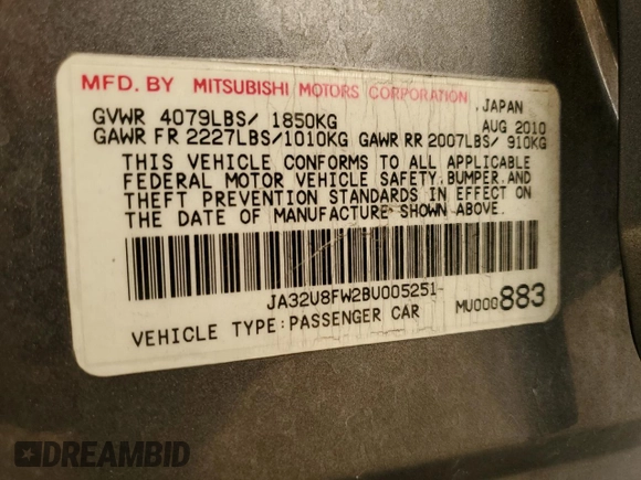 2011 Mitsubishi Lancer GTS with VIN JA32U8FW2BU005251, listed as a Copart auction lot 70879824 with 124,317 mi miles and Salvage Title. Bid and sale history available at carsss.com. Image 13.