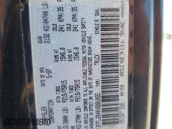 1997 Dodge Dakota z VIN 1B7FL26X0VS281035, wystawiony jako Copart lot #49687855 z przebiegiem 267 422 mil mil oraz Szkoda całkowita • Salvage title. Historia ofert i sprzedaży dostępna na DreamBid. Obrazek 14.