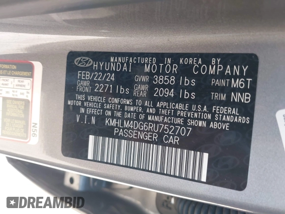 2024 Hyundai Elantra SEL with VIN KMHLM4DG6RU752707, listed as a IAAI auction lot 41771224 with 13,638 mi miles. Bid and sale history available at carsss.com. Image 9.
