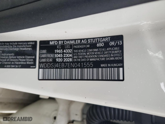 2014 Mercedes-Benz CLA-Class CLA 250 with VIN WDDSJ4EB7EN041555, listed as a Copart auction lot 47865955 with 185,791 mi miles and Salvage Title. Bid and sale history available at carsss.com. Image 12.
